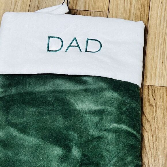 West Elm DAD Christmas Stocking Green White Velvet Mono Large 23“ - Picture 2 of 6